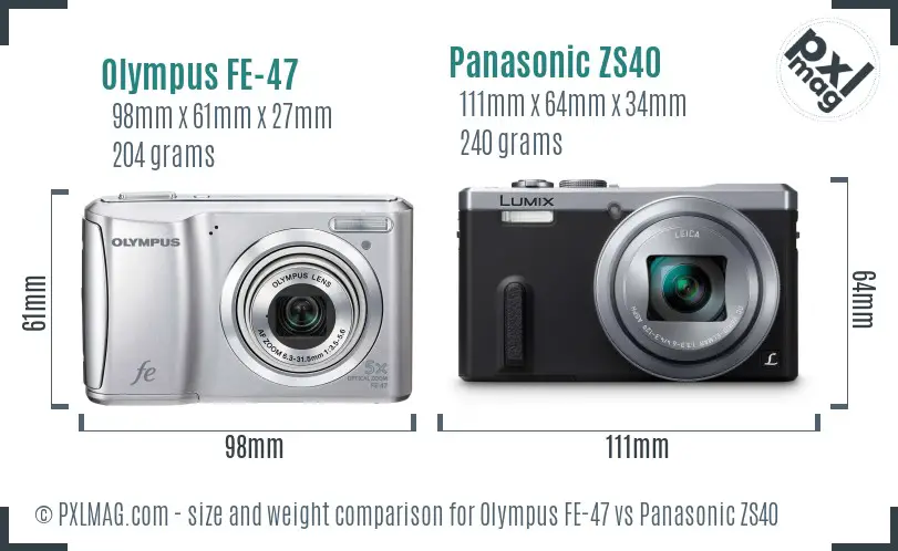 Olympus FE-47 vs Panasonic ZS40 size comparison