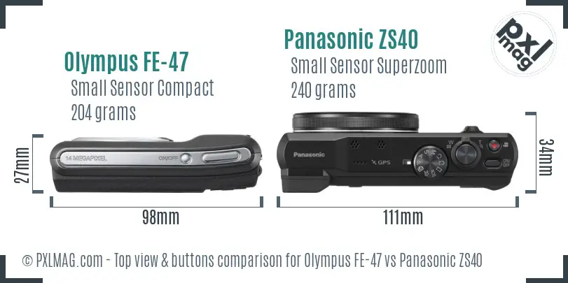 Olympus FE-47 vs Panasonic ZS40 top view buttons comparison