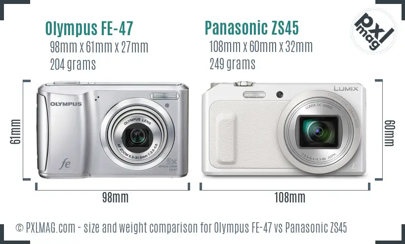 Olympus FE-47 vs Panasonic ZS45 size comparison