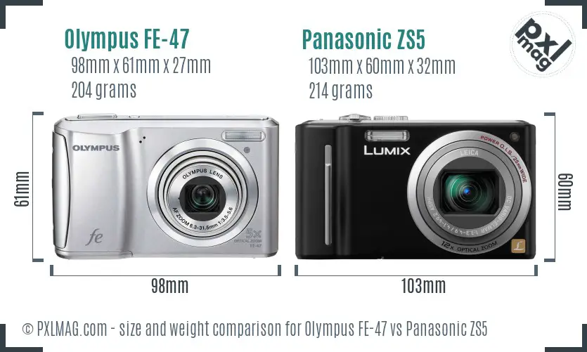 Olympus FE-47 vs Panasonic ZS5 size comparison