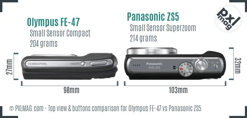 Olympus FE-47 vs Panasonic ZS5 top view buttons comparison