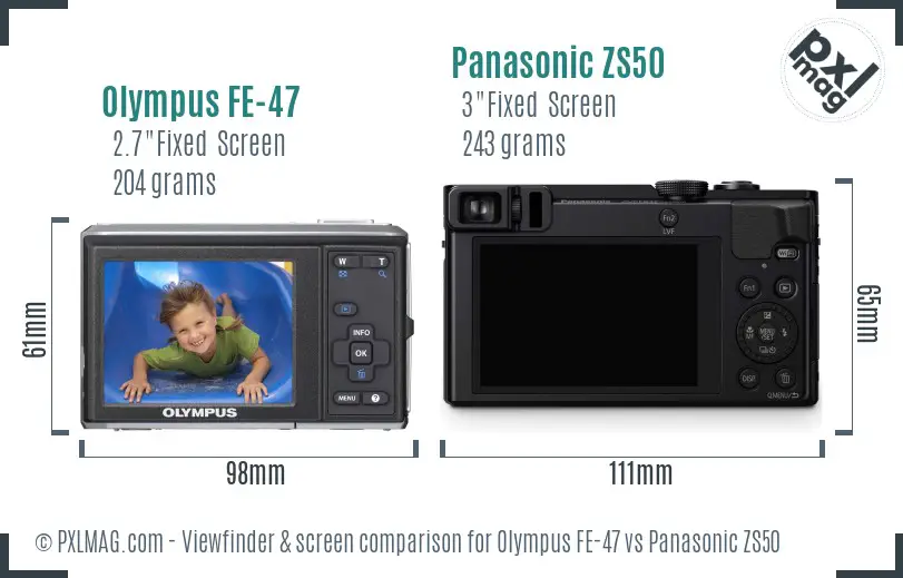 Olympus FE-47 vs Panasonic ZS50 Screen and Viewfinder comparison