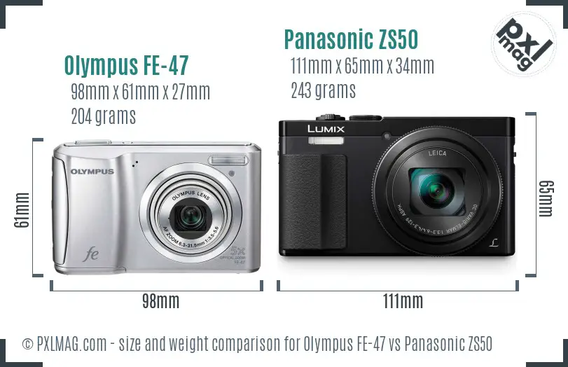 Olympus FE-47 vs Panasonic ZS50 size comparison