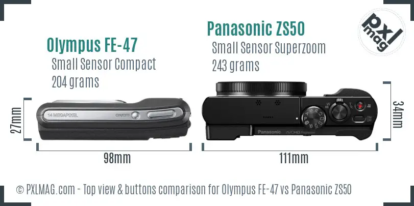 Olympus FE-47 vs Panasonic ZS50 top view buttons comparison