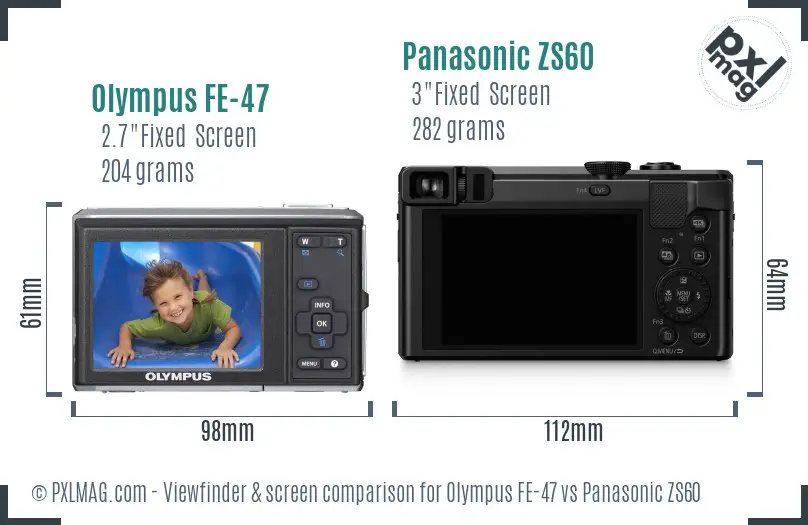 Olympus FE-47 vs Panasonic ZS60 Screen and Viewfinder comparison