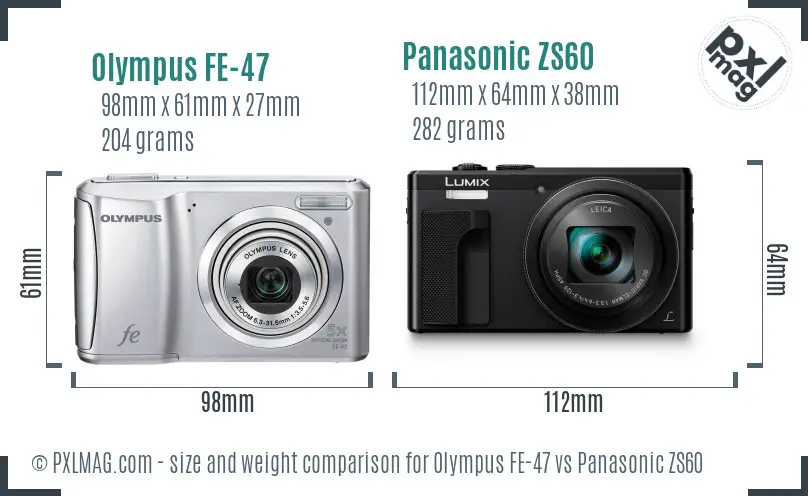 Olympus FE-47 vs Panasonic ZS60 size comparison