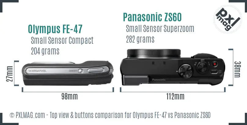 Olympus FE-47 vs Panasonic ZS60 top view buttons comparison