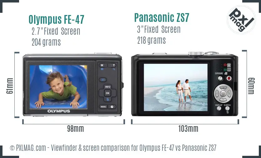 Olympus FE-47 vs Panasonic ZS7 Screen and Viewfinder comparison
