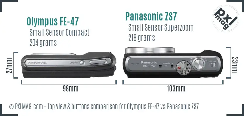 Olympus FE-47 vs Panasonic ZS7 top view buttons comparison