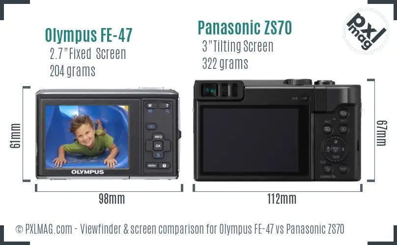 Olympus FE-47 vs Panasonic ZS70 Screen and Viewfinder comparison