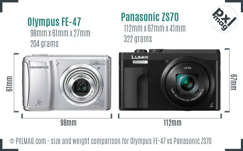 Olympus FE-47 vs Panasonic ZS70 size comparison