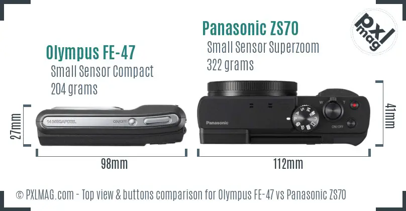 Olympus FE-47 vs Panasonic ZS70 top view buttons comparison