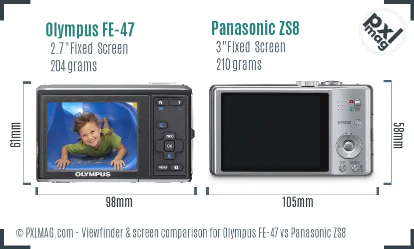 Olympus FE-47 vs Panasonic ZS8 Screen and Viewfinder comparison