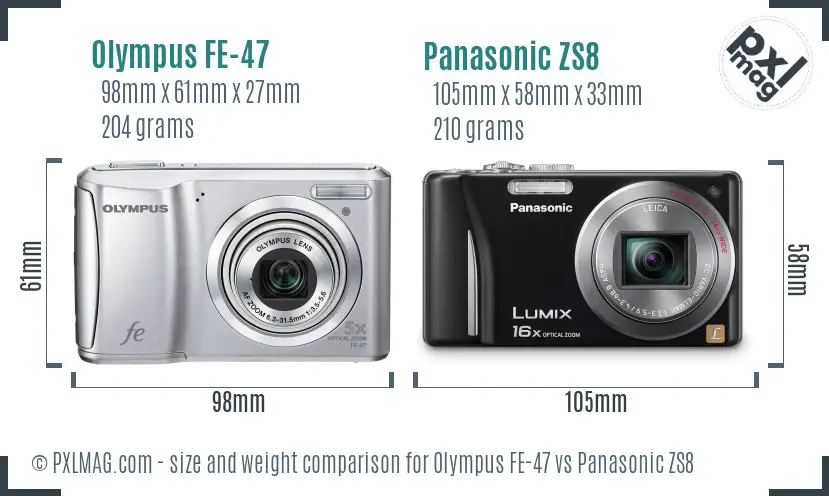 Olympus FE-47 vs Panasonic ZS8 size comparison