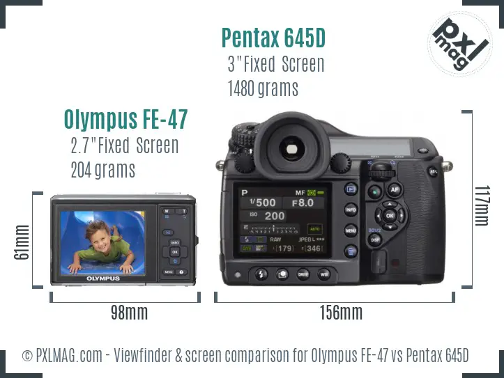 Olympus FE-47 vs Pentax 645D Screen and Viewfinder comparison
