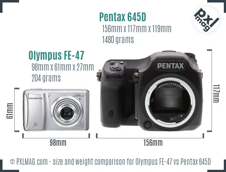 Olympus FE-47 vs Pentax 645D size comparison