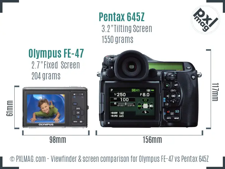 Olympus FE-47 vs Pentax 645Z Screen and Viewfinder comparison