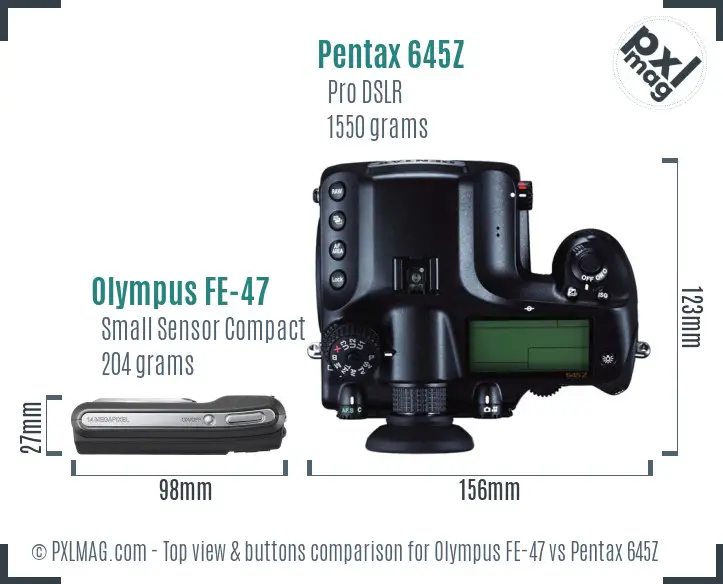 Olympus FE-47 vs Pentax 645Z top view buttons comparison