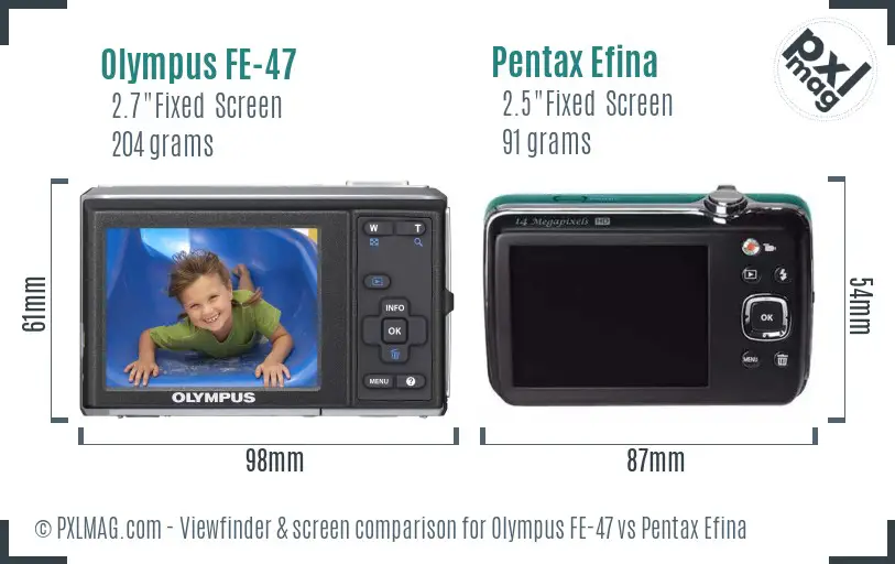 Olympus FE-47 vs Pentax Efina Screen and Viewfinder comparison