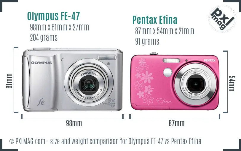 Olympus FE-47 vs Pentax Efina size comparison