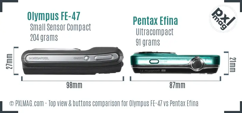 Olympus FE-47 vs Pentax Efina top view buttons comparison