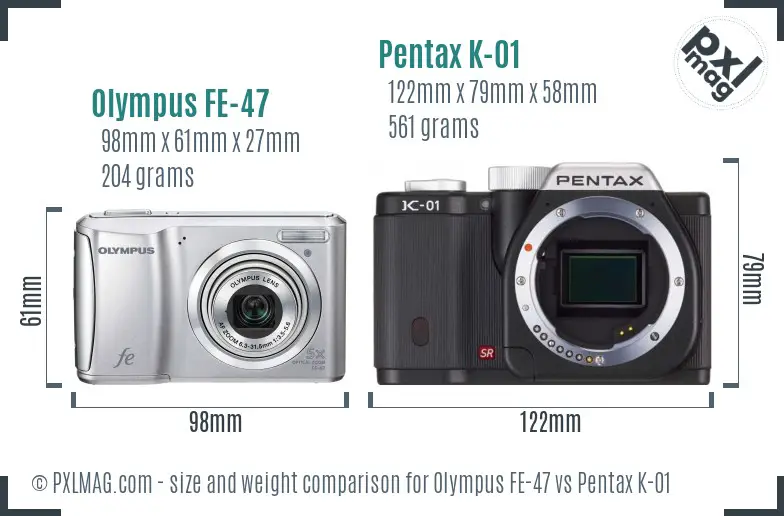 Olympus FE-47 vs Pentax K-01 size comparison