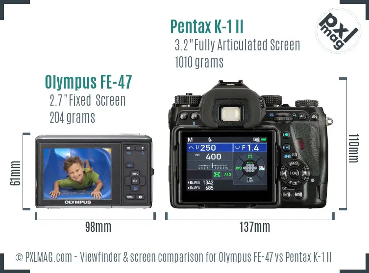 Olympus FE-47 vs Pentax K-1 II Screen and Viewfinder comparison