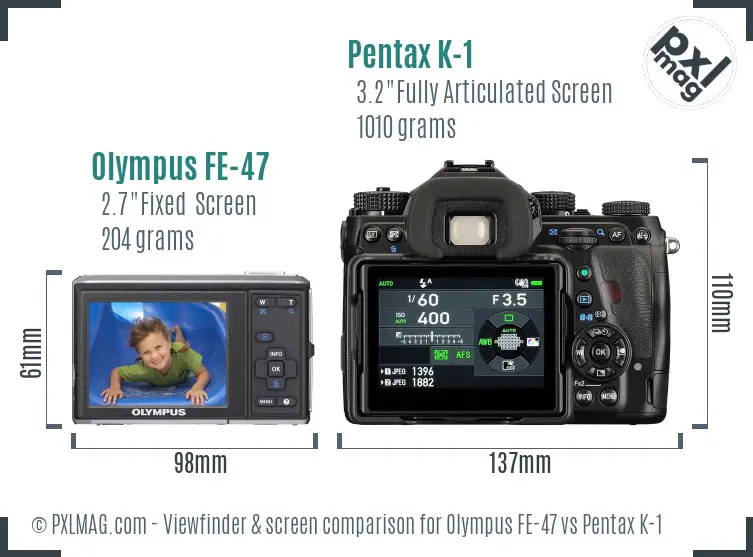 Olympus FE-47 vs Pentax K-1 Screen and Viewfinder comparison