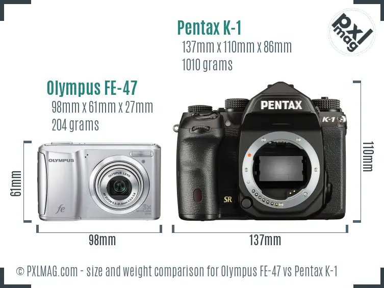 Olympus FE-47 vs Pentax K-1 size comparison