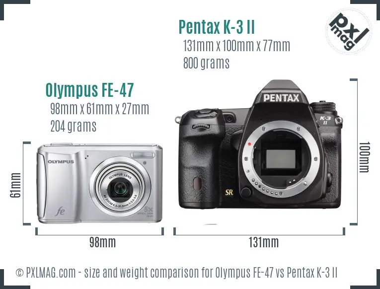 Olympus FE-47 vs Pentax K-3 II size comparison