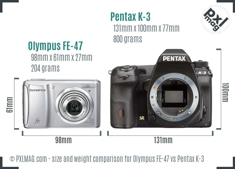 Olympus FE-47 vs Pentax K-3 size comparison