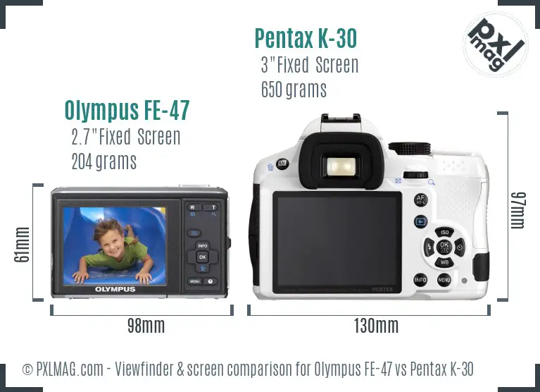 Olympus FE-47 vs Pentax K-30 Screen and Viewfinder comparison