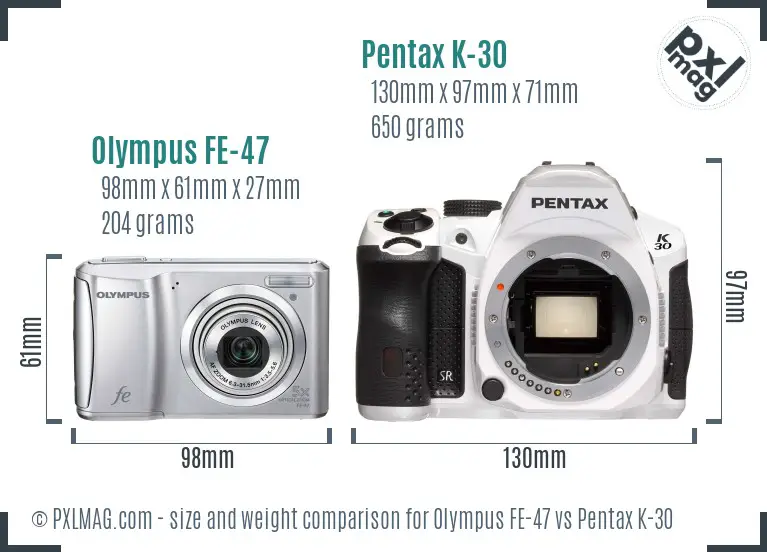 Olympus FE-47 vs Pentax K-30 size comparison