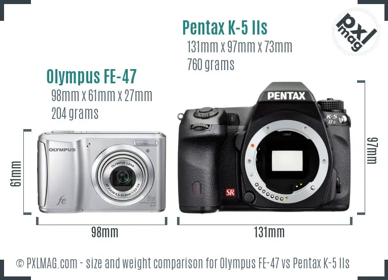Olympus FE-47 vs Pentax K-5 IIs size comparison