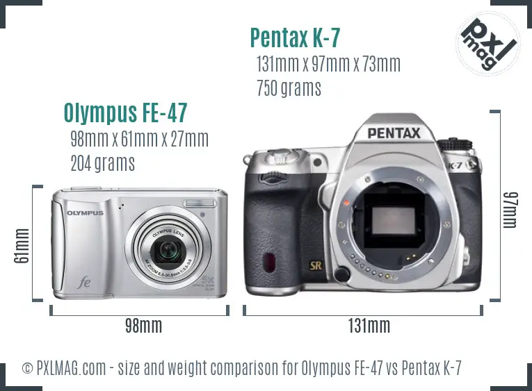 Olympus FE-47 vs Pentax K-7 size comparison