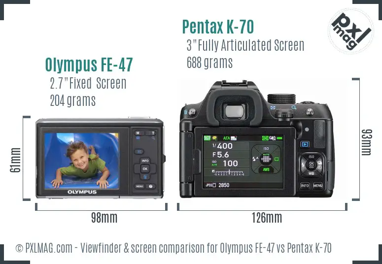 Olympus FE-47 vs Pentax K-70 Screen and Viewfinder comparison