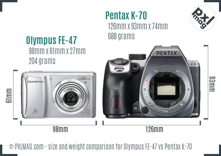 Olympus FE-47 vs Pentax K-70 size comparison