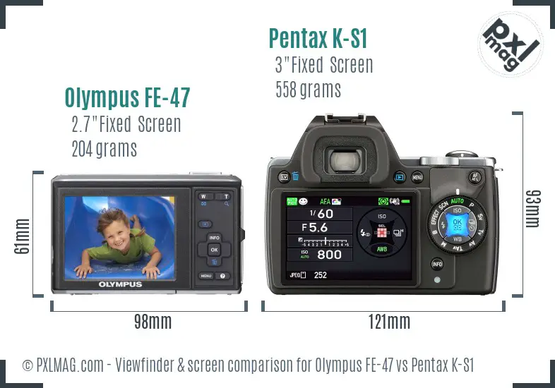 Olympus FE-47 vs Pentax K-S1 Screen and Viewfinder comparison