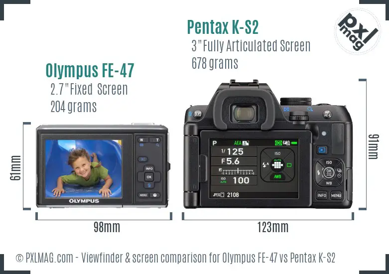 Olympus FE-47 vs Pentax K-S2 Screen and Viewfinder comparison