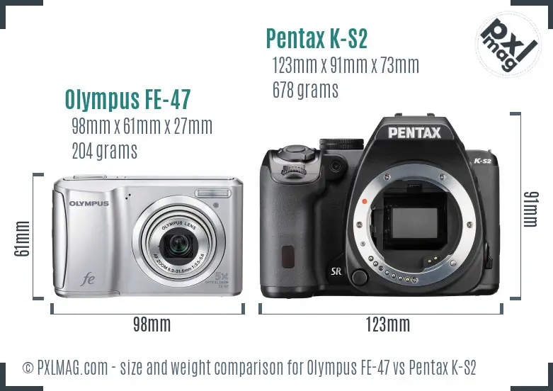 Olympus FE-47 vs Pentax K-S2 size comparison