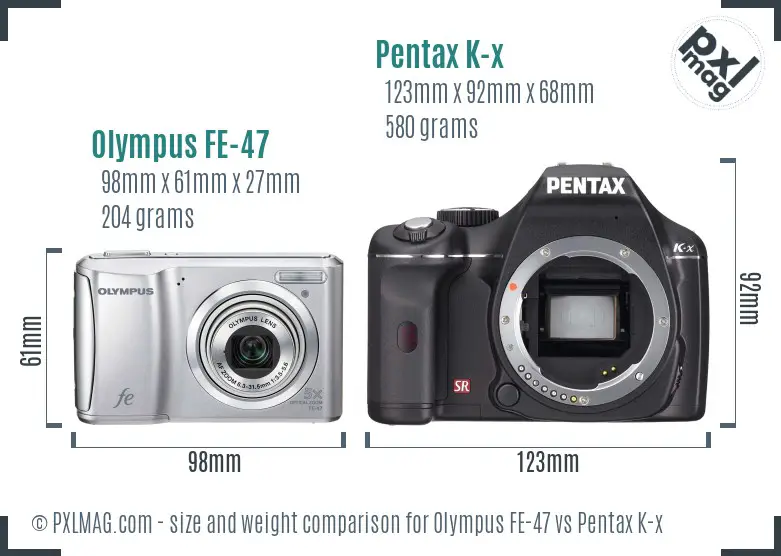 Olympus FE-47 vs Pentax K-x size comparison