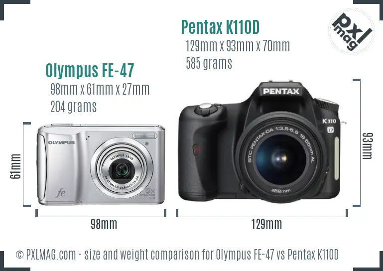 Olympus FE-47 vs Pentax K110D size comparison