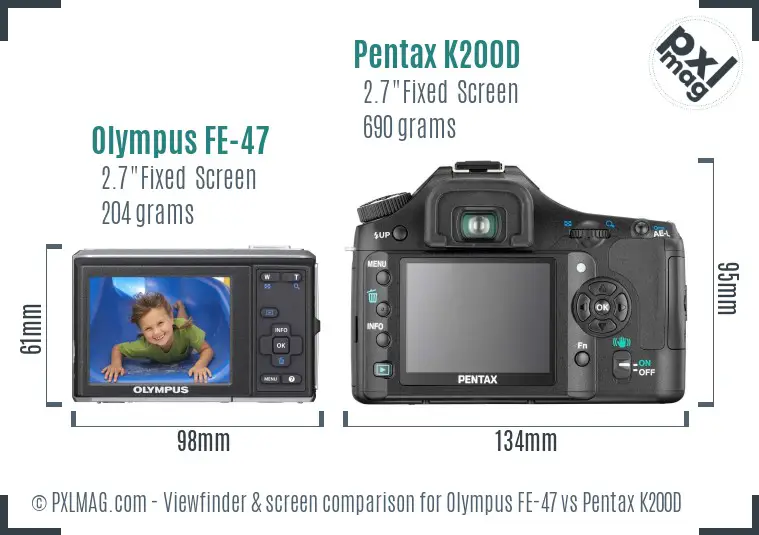 Olympus FE-47 vs Pentax K200D Screen and Viewfinder comparison