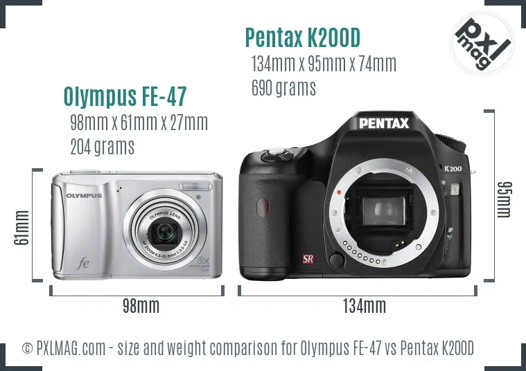 Olympus FE-47 vs Pentax K200D size comparison