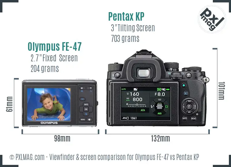 Olympus FE-47 vs Pentax KP Screen and Viewfinder comparison