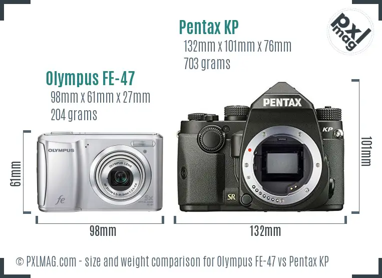 Olympus FE-47 vs Pentax KP size comparison
