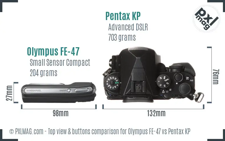 Olympus FE-47 vs Pentax KP top view buttons comparison