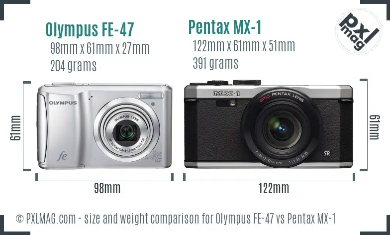 Olympus FE-47 vs Pentax MX-1 size comparison