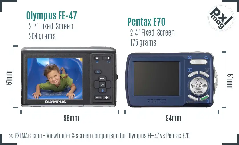 Olympus FE-47 vs Pentax E70 Screen and Viewfinder comparison