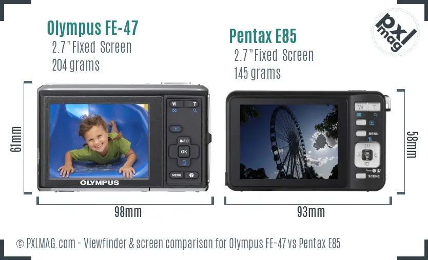 Olympus FE-47 vs Pentax E85 Screen and Viewfinder comparison